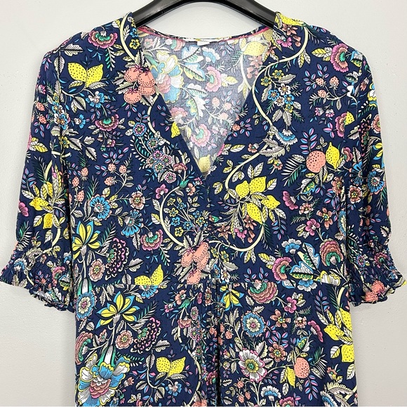 Boden V-Neck Midi Tea Dress Women’s Size 14 Floral Puff Sleeves Colorful Boho - Picture 3 of 8